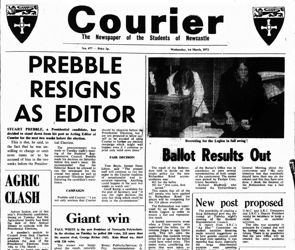 'Prebble Resigns as Editor', 1st March 1972