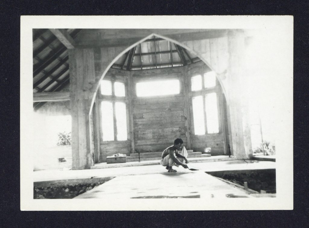 Photograph of the construction of the church, 1952, sent to Evetts before design began