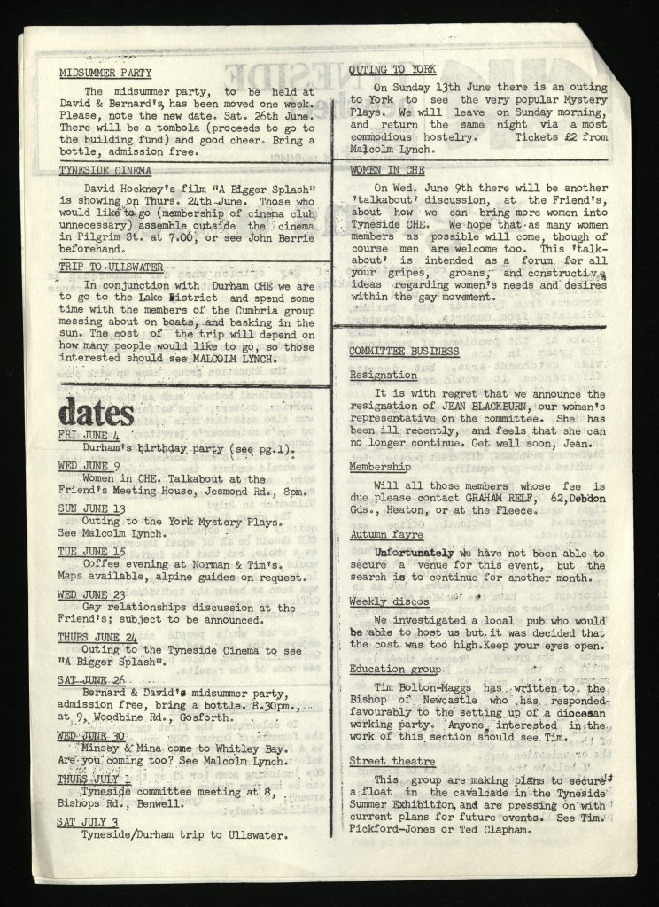Page 2 of Tyneside CHE Newsletter, June 1976 