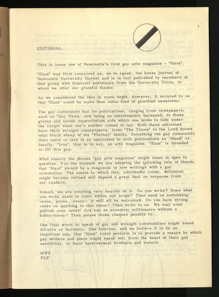 Editorial, Slant magazine, issue 1, February 1977 
