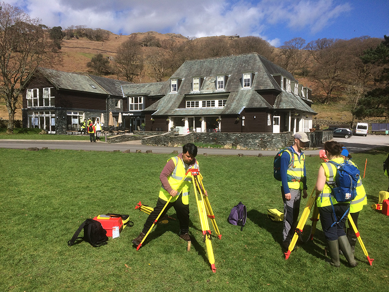 Newcastle University surveying students setting up targets